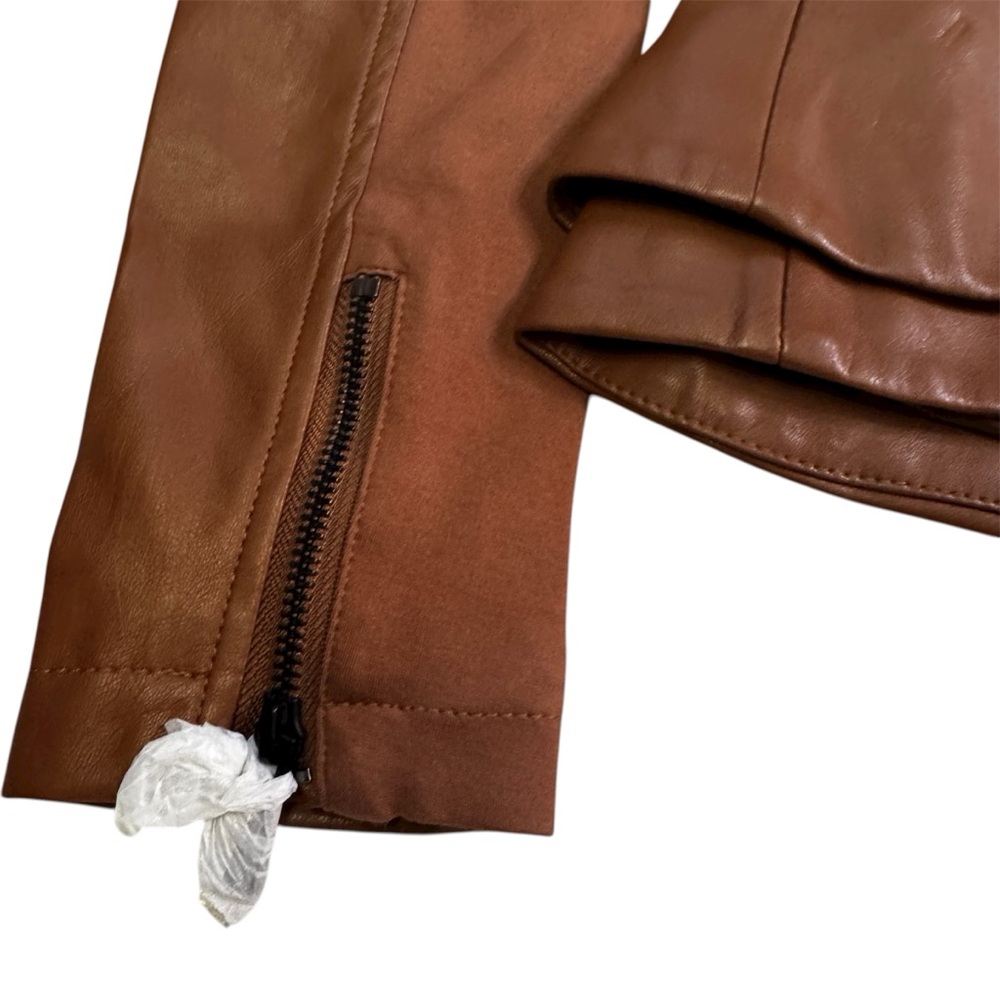 GILI British Tan Leather Peplum Jacket Coat 
Size 2  Zip Front and Sleeves NWT - Picture 17 of 17